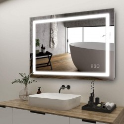 ANTEN 32x24 inch LED Lighted Bathroom Mirror Wall Mounted Bathroom Vanity Mirror with Light Dimmable Touch Switch Control 3000-6000K Adjustable Lights Horizontal & Vertical