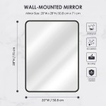 Grail-Life 20 x 28 Inch Black Rectangle Mirror,Bathroom Rounded Rectangular Wall Mounted Mirror,Premium Aluminum Matte Frame,Z-Bar HangerHorizontal or Vertical Suspension