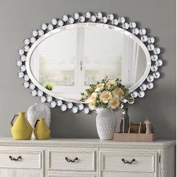 JACUKO Jeweled Wall Mirror-Oval Diamond Accent Decorative Wall Mirror Venetian Mirror for Bedroom Bathroom Entryway Passageway 23.6*35.5 in