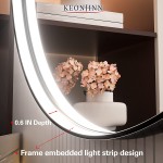 Keonjinn LED Round Mirror 32 Inch Round Bathroom Vanity Mirror with Lights Black Metal Frame LED Lighted Mirror Wall Mounted Anti-Fog Dimmable Circle Makeup Mirror IP54