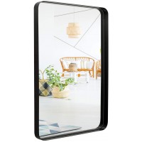 Little kuku 22"x30" Black Bathroom Mirror Upgrade Metal Frame Wall Mounted with Rounded Corner for Entryways Living Rooms