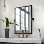 MOON MIRROR 24"x36" Pivot Mirror for Bathroom Modern Black Rectangle Wall Mirror Premium Pine Wood Frame Titling Mirrors Hangs Vertical