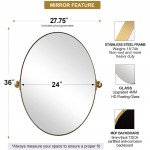 MOON MIRROR Vanity Wall Mirror 24x36 Brushed Gold Oval Pivoting Vanity Mirror in Stainless Steel Frame 1" Deep Set Design Wall Mounted Mirror Hangs Vertical