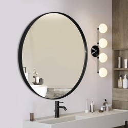 MOTINI Large Round Wall Mirror Black Circle Mirror 30 Inch Stainless Steel Metal Frame Wall Mounted for Bathroom Bedroom Vanity Living Room Entryway