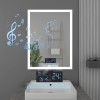 Newcoco 36x28 Inch Smart LED Bathroom Mirror with Bluetooth Ultra White Illuminate 3 Colors Dimmable Anti Fog IP67 Waterproof Wall Mounted Vanity Mirror with Music Weather Time Display Vertical
