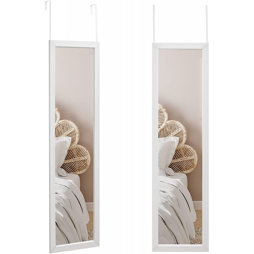 PARANTA Full Length Mirror Wall-Mounted Dressing Mirror Rectangular Door Mirror with 2 Hooks White47" H x 13" W x 0.6" D