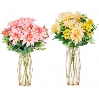 2Pcs  Set Glass Flower Vase Metal Stand Hand-Plated Geometric Centerpiece Gold Glass Geometric Vases for Flowers Rose Centerpieces Home Table