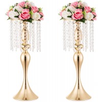Gold Vases for Centerpieces 21.3in Crystal Flower Arrangement Stand Wedding Centerpieces for Tables Tall Metal Flower Vase Holders for Wedding Event Reception Birthday Home Decor 2 Pcs