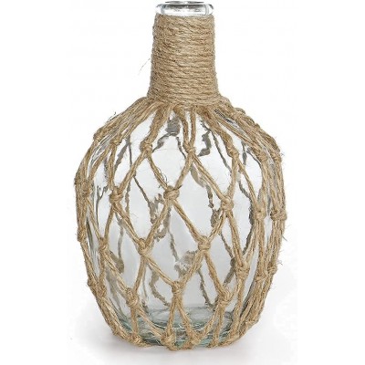 MDLUU Glass Jug with Twine 10" Tall Flower Vase with Rope Net Decorative Bottle Vase for Dining Room Bedroom Bathroom Mantel