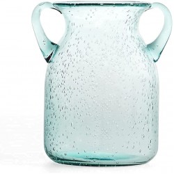 MDLUU Seeded Glass Vase 7" Tall Double Ear Flower Vase Handblown Vase Clear Decorative Vase for Dining Room Bedroom Bathroom Mantel