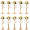 NUPTIO 10 Pcs 19.3 inches Tall Crystal Flower Stand Wedding Road Lead Tall Flower Holders Centerpiece Crystal Flower Chandelier Metal Flower Vase for Reception Tables Wedding Supplies