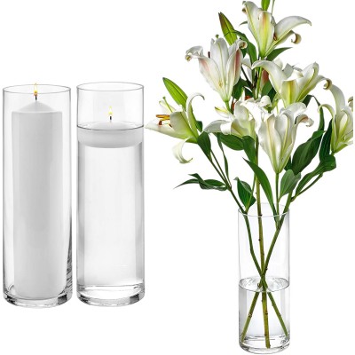Set of 3 Glass Cylinder Vases 12 Inch Tall Multi-use: Pillar Candle Floating Candles Holders or Flower Vase – Perfect as a Wedding Centerpieces
