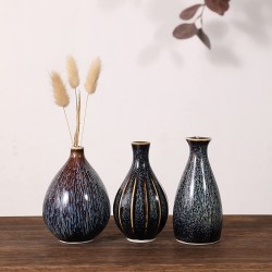 Small Ceramic Vase Set of 3 Special Design Style of Fambe Glaze Porcelain Vases Decorative Modern Floral Vase for Home Decor Living Room Centerpieces and Events