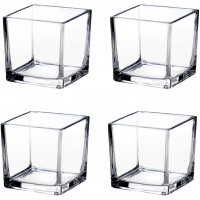 Square Glass Vase Clear Flower Decorative Centerpiece for Home or Wedding Candle Holder 5" x 5" Set of 4
