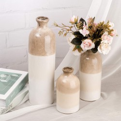 TERESA'S COLLECTIONS Rustic Ceramic Vase for Home Decor Reactive Glazed Farmhouse Beige and White Decorative Vases for Shelf Table Kitchen Living Room Decoration-Set of 3
