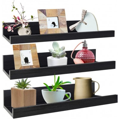 16 Inch Black Floating Shelves Set of 3 Picture Ledge Wall Mount Shelf for Bedroom Living Room Office Kitchen