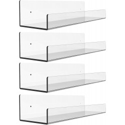 4 Pack Clear Acrylic Floating Wall Ledge Shelf,15" Invisible Wall Mounted Nursery Kids Floating Bookshelf for Kids Room,U Modern Picture Ledge Display Toy Storage Wall Shelf,Clear by Cq acrylic