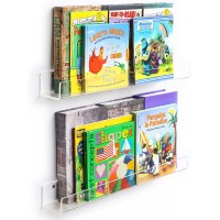 Acrylic 2 Packs Invisible Floating Bookshelves 24 inches ,Kids Clear Wall Bookshelves Display Book Shelf,50% Thicker with Free Screwdriver