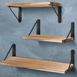 AIBORS Floating Shelves for Wall Rustic Wood Wall Shelves Decor Set of 3 for Bedroom Bathroom Living Room Kitchen Office Laundry Room Burlywood