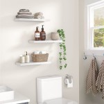 AMADA HOMEFURNISHING Floating Shelves Wall Shelves for Bathroom Living Room Bedroom Kitchen Decor White Shelves with Invisible Metal Brackets Set of 3 AMFS08