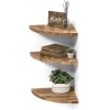 DELFOY Wall Mounted Rustic Wood Round Edge Corner Shelf Storage Rack Bookcase Floating Shelves Home Decor for Bedroom Living Room Office and Kitchen Set of 3 Round Edge