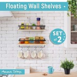 Floating Shelves Wall Mounted for Bathroom and Storage Shelves for Kitchen Set of 2 with Towel Bar Cotton Towel Included Light Brown
