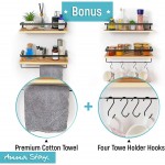 Floating Shelves Wall Mounted for Bathroom and Storage Shelves for Kitchen Set of 2 with Towel Bar Cotton Towel Included Light Brown