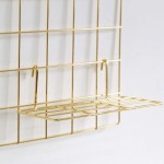 FRIADE Gold Grid Basket with Hooks,Bookshelf,Display Shelf for Wall Grid Panel,Wall Mount Organizer and Storage Shelf Rack for Home Supplies,1 Set of 3 Gold