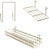FRIADE Gold Grid Basket with Hooks,Bookshelf,Display Shelf for Wall Grid Panel,Wall Mount Organizer and Storage Shelf Rack for Home Supplies,1 Set of 3 Gold