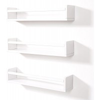 MBYD 24 Inch White Floating Shelves Set of 3 Wall-Mounted Solid Wood Wall Shelf Floating Bookshelves Wall Book Shelf Kitchen Spice Rack or Bathroom Organizer 3 Same Dimensions