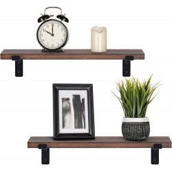 Mkono Floating Shelves Wall Mounted Rustic Wood Wall Shelf Modern Storage Shelving with L Brackets for Home Decor Bathroom Bedroom Living Room Kitchen Office Set of 2 Brown 17"