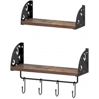 Rempry Floating Wall Mounted Shelves Set of 2 Rustic Storage Decorative Shelves with Adjustable Towel Bar and Hooks for Bathroom Kitchen Bedroom Living Room Office