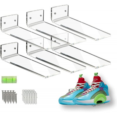 SIPRDE Floating Shoe Display Shelves for Wall Mount Set of 6 Clear Acrylic Floating Shelves for Showcase Sneaker Collection or Shoes Box