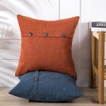 Anickal Burnt Orange Pillow Covers 18x18 Inch with Triple Buttons Set of 2 Chenille Rustic Farmhouse Decorative Throw Pillow Covers Square Cushion Case for Home Sofa Couch Decoration