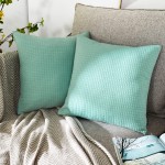Booque Valley Throw Pillow Covers Pack of 2 Luxury Light Green Cushion Covers Corn Textured Striped Decorative Pillowcases for Couch Bed Ultra Soft and Stretchy 18 x 18 inchSeafoam