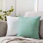 Booque Valley Throw Pillow Covers Pack of 2 Luxury Light Green Cushion Covers Corn Textured Striped Decorative Pillowcases for Couch Bed Ultra Soft and Stretchy 18 x 18 inchSeafoam