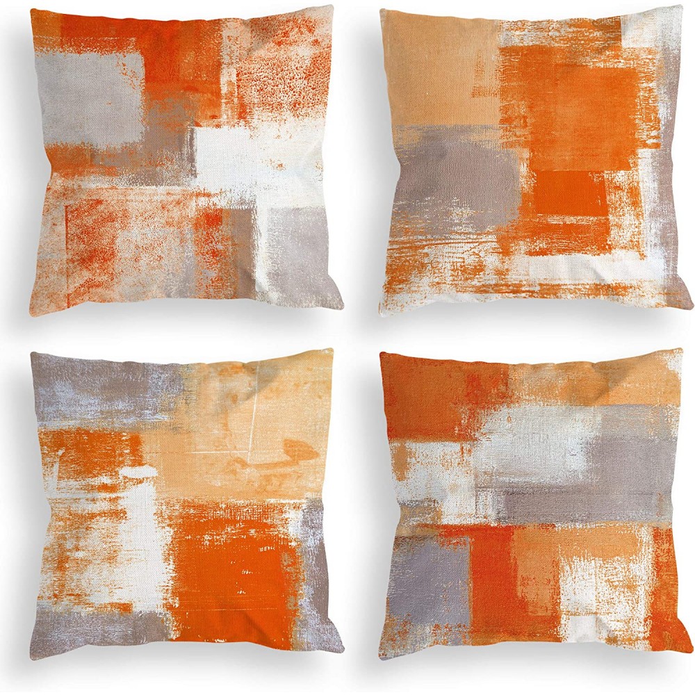 COLORPAPA Orange Grey Throw Pillow Covers 20x20 Set of 4 Decorative Cushion Cover Beige Abstract Art Painting Pillowcase for Sofa Bedroom Living Room Décor