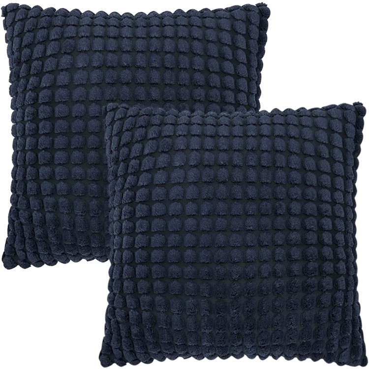 Deconovo Solid Throw Pillow Covers 16x16 Inch Decorative Corduroy Square Pillowcases with Hidden Zipper for Sofa Couch Car Chair Navy 16x16 Inch Pack of 2 No Pillow Insert