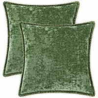 decorUhome Decorative Throw Pillow Covers 18x18 Set of 2 Farmhouse Velvet Pillow Covers Square Chenille Pillow Covers with Stitched Edge for Couch Sofa Forest Elf