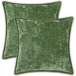 decorUhome Decorative Throw Pillow Covers 18x18 Set of 2 Farmhouse Velvet Pillow Covers Square Chenille Pillow Covers with Stitched Edge for Couch Sofa Forest Elf