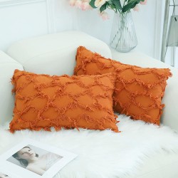 decorUhome Orange Decorative Pillow Covers 12 x 20 Inch Pack of 2 Boho Throw Pillow Covers for Sofa and Couch 100% Cotton