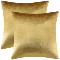 Gold Velvet Decorative Throw Pillow Covers,18x18 Pillow Covers for Couch Sofa Bed 2 Pack Soft Cushion Covers