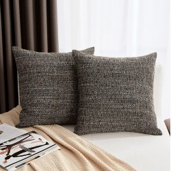 Hocomo Set of 2 Linen Throw Pillow Covers Solid Color Burlap Decorative Pillow CoversNo Insert Square Rustic Cushion Covers Home Decor Pillowcase for Sofa Couch Chair Bed Dark Coffee 20" x 20"