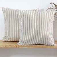 JOJUSIS Farmhouse Striped Boho Throw Pillow Covers Decorative Ticking Couch Pillowcases 20 x 20 Inch Pack of 2 Khaki