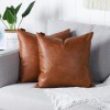 MANDIOO Set of 2 Faux Leather Decorative Throw Pillow Covers Modern Solid Outdoor Cushion Cases Luxury Pillowcases for Couch Sofa Bed 20x20 Inches Brown