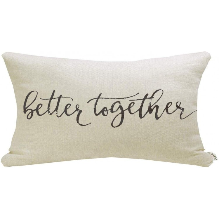 Meekio Farmhouse Pillow Covers with Better Together Quote 12" x 20" Farmhouse Rustic Décor Lumbar Pillow Covers with Saying Housewarming Gifts Family Room Décor