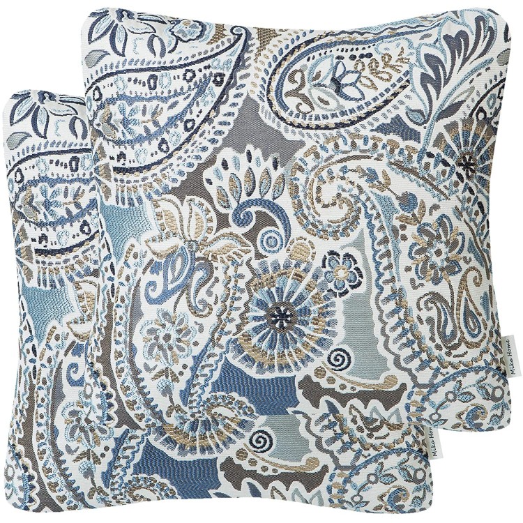 Mika Home Pack of 2 Decorative Pillow Covers Throw Pillow Cases,Paisley Pattern,18X18 Inches,Blue Brown Cream Multicolor