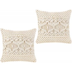 Mkono Throw Pillow Cover Macrame Cushion Case Pillow Inserts Not Included Set of 2 Boho Pillows Decorative Pillow Cover for Bed Sofa Couch Bench Boho Home Decor,17 Inches
