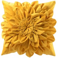 OiseauVoler 3D Flower Handmade Throw Pillow Cover Decorative Yellow Velvet Pillowcases Cushion Covers with Hidden Zipper for Couch Bed Living Room Home Decor 18x18 Inches