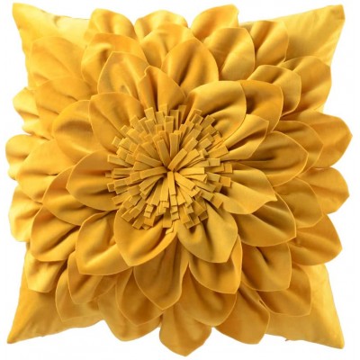 OiseauVoler 3D Flower Handmade Throw Pillow Cover Decorative Yellow Velvet Pillowcases Cushion Covers with Hidden Zipper for Couch Bed Living Room Home Decor 18x18 Inches